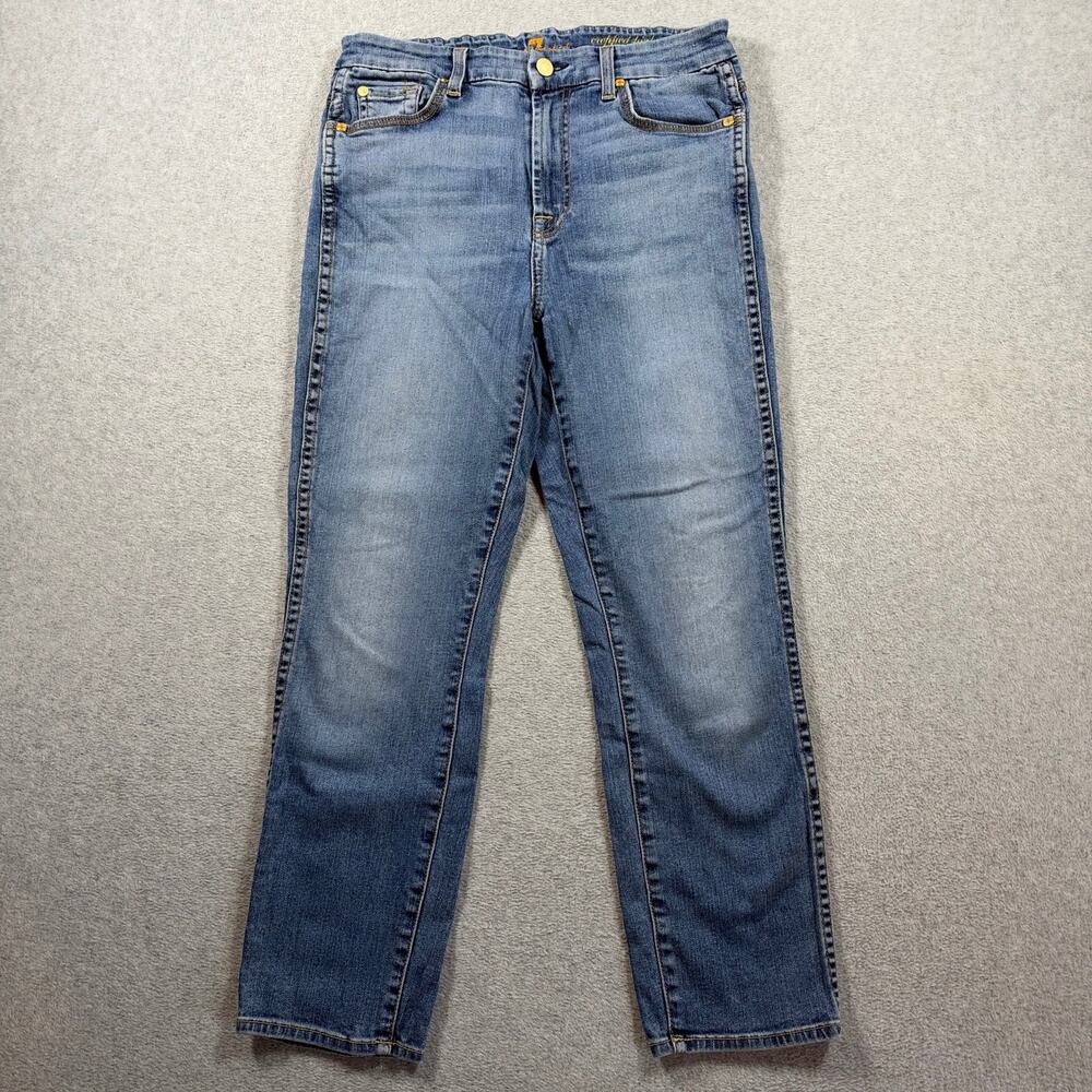 7 For All Mankind Straight Leg Jeans Women's Size 29 Blue Denim Cropped Mid Rise